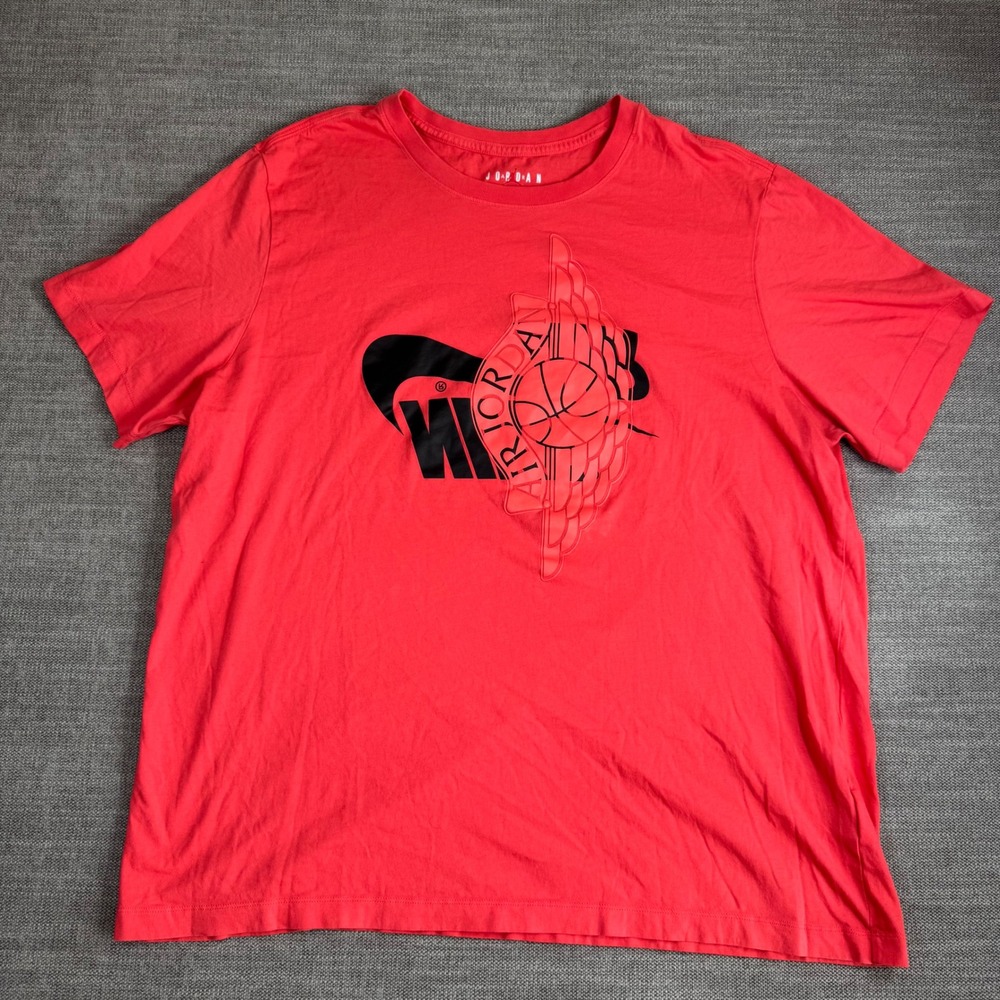Jordan Mens XXL Red Graphic T-Shirt Nike Air Wings Logo Short Sleeve Tee